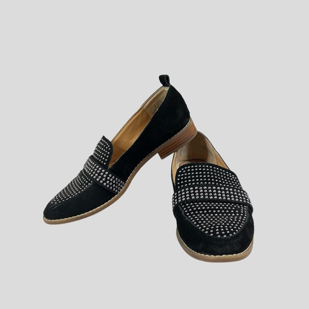 Crown Vintage Womens Lorina Studded Suede Loafers Size 8.5 Shoes Black